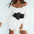 Women's Ruffles Romper Dress With Belt White A Line Long Sleeve Dress Off Shoulder Knee Length Ladies Elegant Dress Rave Outfits