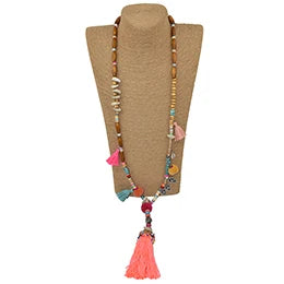 New Clothing accessories Bohemian ethnic beaded chains tassel Necklace colorful Pompoms long fringe Buddha Pendants Necklace