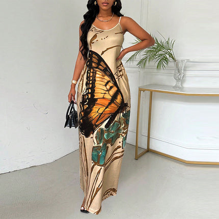 Strap skirt butterfly print one-step skirt