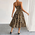 European and American summer women's clothing style fashionable elegant leopard print suspender dress