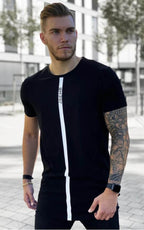 Summer New Men's Fashion Fitness Slim Short-sleeved T-Shirt Cotton Men's Outdoor Jogging Training Silk Stretch Short-Sleeved