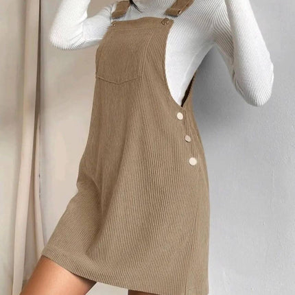 Corduroy loose sleeveless slip dress Solid color slip dress