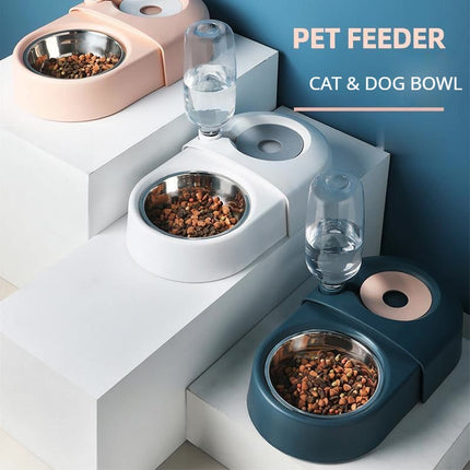Dogs Cats Bowl and Drinking Fountains with Automatic Water Outlet Anti-overturning Feeders Plastic Feeding Bowl Pet Accessories