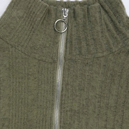 Collar zipper long sleeved dress fashionable green lace up dress
