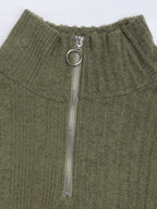 Collar zipper long sleeved dress fashionable green lace up dress