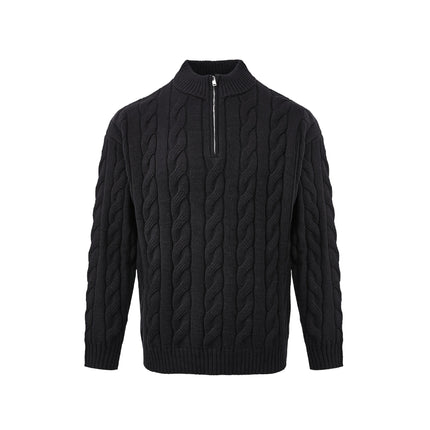 Hemp Pattern Coarse Knit British Half-Zip Heavy Knit Sweater for Men and Women