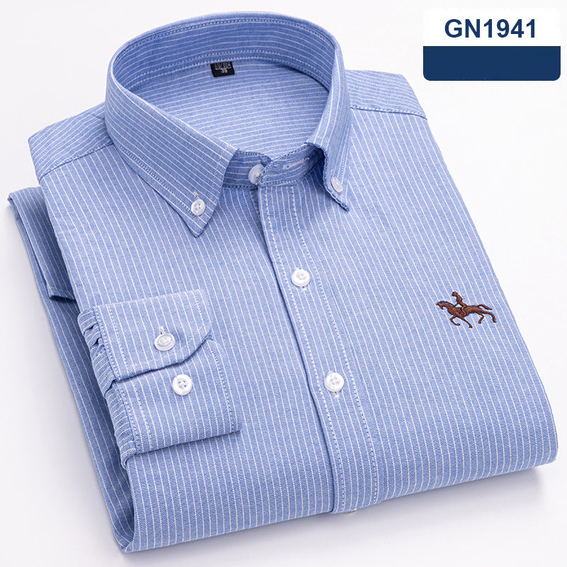Cotton men's long sleeved shirt for middle-aged men, wrinkle resistant cotton shirt