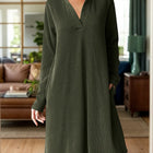 Notched Long Sleeve Mini Dress with Pockets