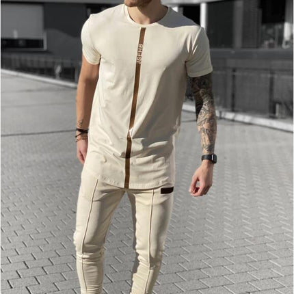 Summer New Men's Fashion Fitness Slim Short-sleeved T-Shirt Cotton Men's Outdoor Jogging Training Silk Stretch Short-Sleeved
