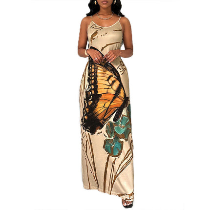 Strap skirt butterfly print one-step skirt