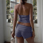 Hanging neck striped suit for women's clothing