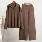 Knitted Sweater Straight Wide Leg Pants Two-Piece Set High Neck