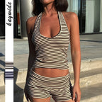 Hanging neck striped suit for women's clothing