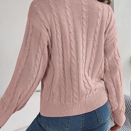 Cable-Knit Turtleneck Dropped Shoulder Sweater