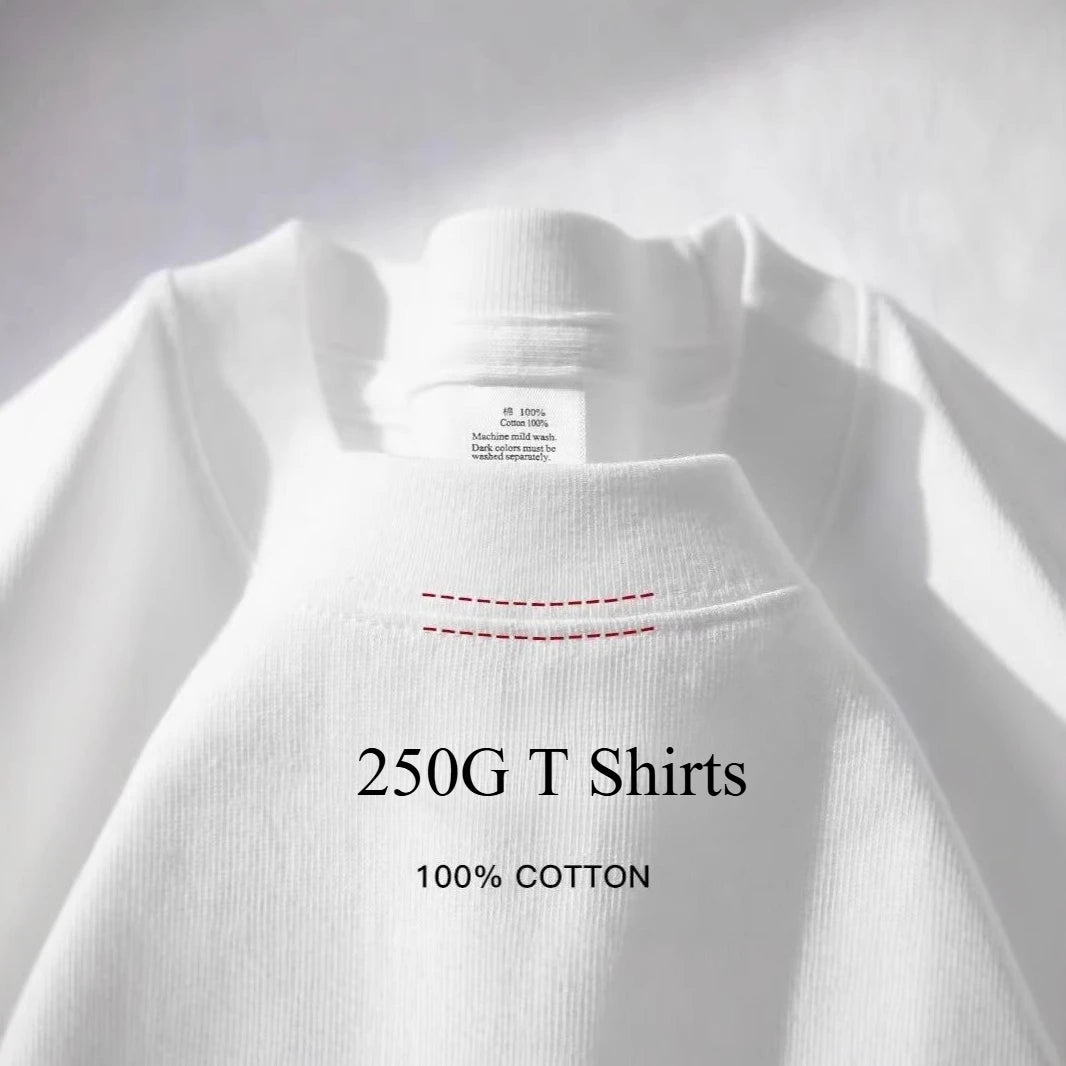 100% Cotton GSM 250G Men's T-shirt Summer Heavy Solid Color Round Neck Short Sleeve Basic Top Men's T-shirt