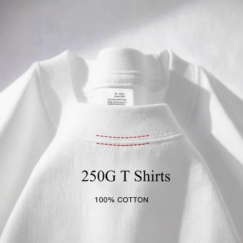 100% Cotton GSM 250G Men's T-shirt Summer Heavy Solid Color Round Neck Short Sleeve Basic Top Men's T-shirt