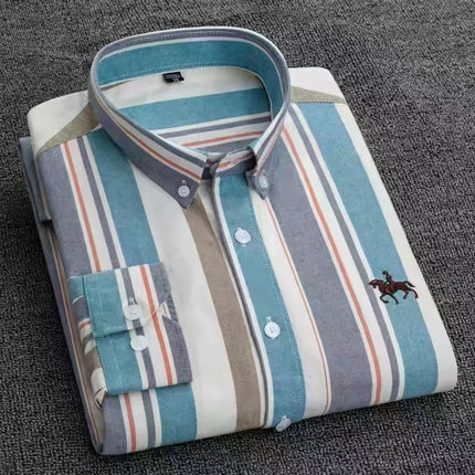 Cotton men's long sleeved shirt for middle-aged men, wrinkle resistant cotton shirt