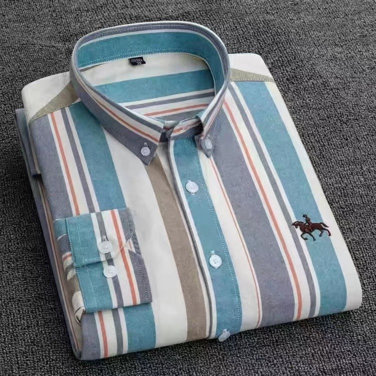Cotton men's long sleeved shirt for middle-aged men, wrinkle resistant cotton shirt