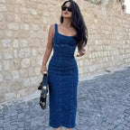 Women's Clothing Hot Selling European and American Style Denim Fitted Backless Dress
