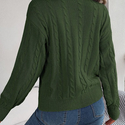 Cable-Knit Turtleneck Dropped Shoulder Sweater