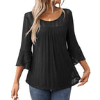 Elegant and fashionable round neck ruffle sleeve mesh top for European and American women's clothing