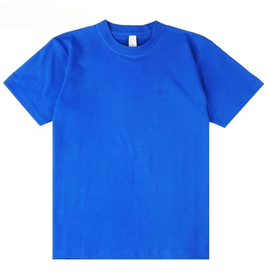 100% Cotton GSM 250G Men's T-shirt Summer Heavy Solid Color Round Neck Short Sleeve Basic Top Men's T-shirt