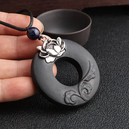 Ethnic style retro necklace women's atmospheric long sweater chain ebony pendant simple accessories cotton and linen clothing pe