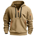 Half zip hoodie hooded sweatshirt with multiple pockets zipper pullover for men's sports and casual sweatshirt for men