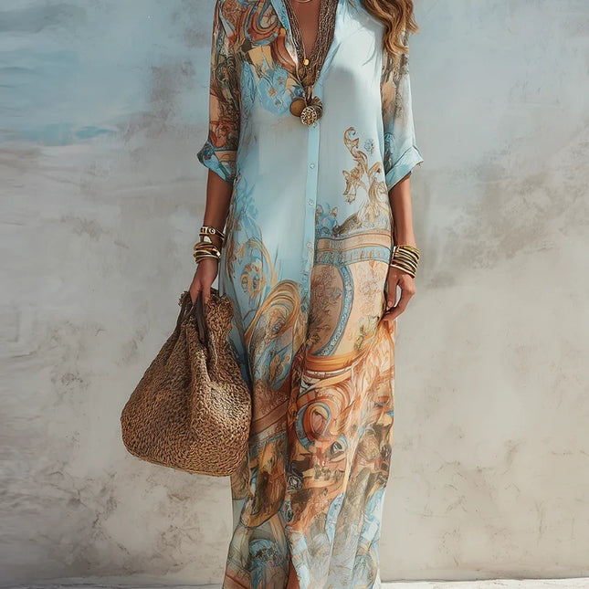 Chiffon Digital Print Fresh Vintage Flowy Women's Dress