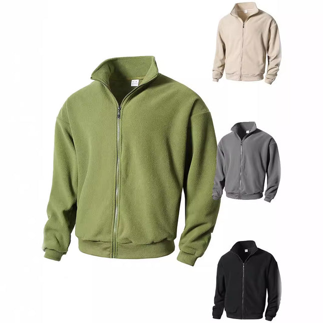 Round neck long sleeved stand up collar cardigan casual base shirt for men
