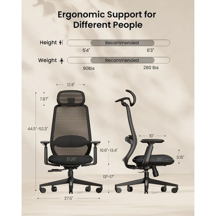Ergonomic Office Chair – EC200 High-Back Mesh Computer Chair with Lumbar Support, 3D Adjustable Headrest & Sliding Seat