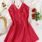 Teen Girls' Custom Style Ice Silk Satin Sleep Dress, Summer Women's Solid Color Lightweight Sexy Nightgown