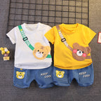 Children's clothing children's short sleeved shorts set stylish baby summer clothing children's shoulder bag T-shirt cartoon set