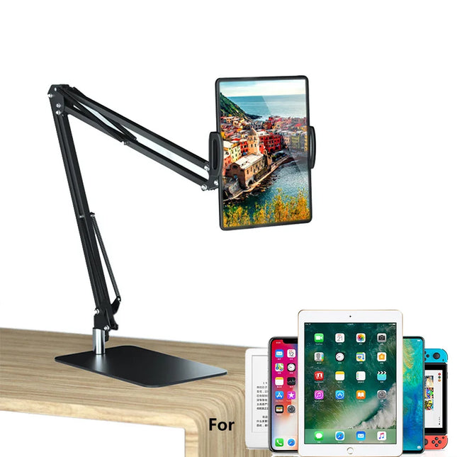 Weighted Carbon Steel Foldable Arm Stands Ball Head Mount Holder for iPhone Huawei Xiaomi Mobile Phones iPad 12.9in Tablets PC