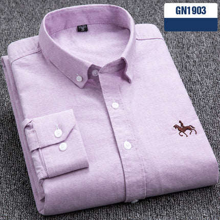 Cotton men's long sleeved shirt for middle-aged men, wrinkle resistant cotton shirt