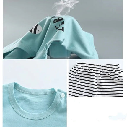 T-shirt+Shorts 2-Piece Clothing Set Pajamas Summer Kids Baby Boys Girls Cotton Casual Tracksuit Cartoon Dinosaur Clothes Suit