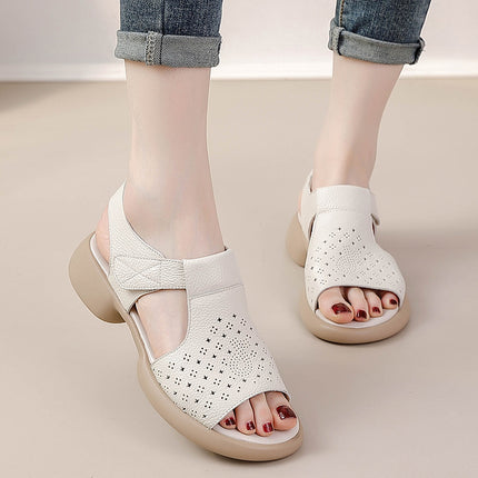 Top-Grain Leather Thick Sole Casual Sandals for Summer New Arrival Comfortable Soft Sole Breathable and Versatile Genuine Leather Mom Shoes