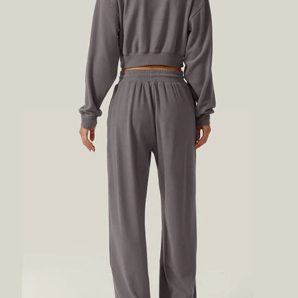 Crisscross Round Neck Top and Drawstring Pants Set