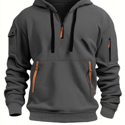 Half zip hoodie hooded sweatshirt with multiple pockets zipper pullover for men's sports and casual sweatshirt for men