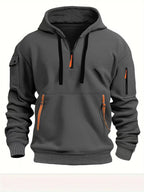 Half zip hoodie hooded sweatshirt with multiple pockets zipper pullover for men's sports and casual sweatshirt for men