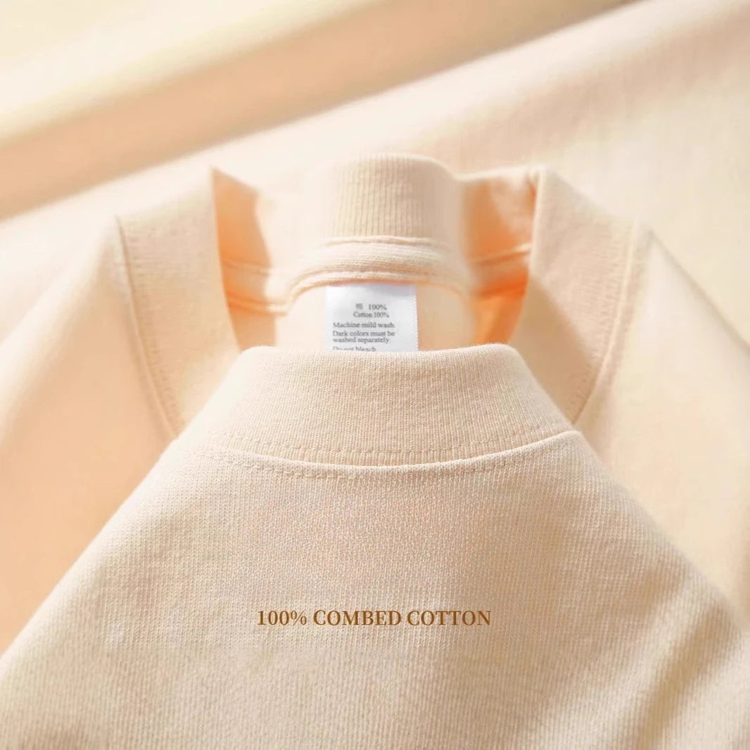 100% Cotton GSM 250G Men's T-shirt Summer Heavy Solid Color Round Neck Short Sleeve Basic Top Men's T-shirt