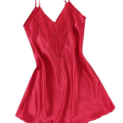 Teen Girls' Custom Style Ice Silk Satin Sleep Dress, Summer Women's Solid Color Lightweight Sexy Nightgown