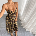 European and American summer women's clothing style fashionable elegant leopard print suspender dress