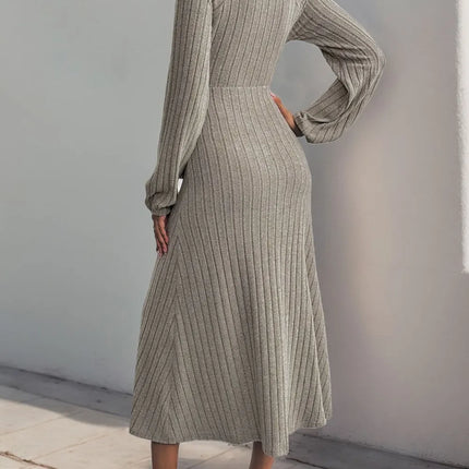 V-neck solid color button tied A-list knitted dress