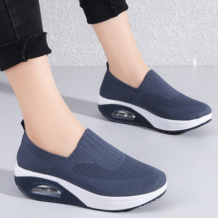 Women's shoes with thick sole and air cushion comfortable for casual sports breathable and fly woven soft soled women's shoes