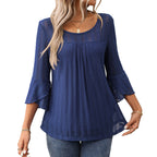 Elegant and fashionable round neck ruffle sleeve mesh top for European and American women's clothing