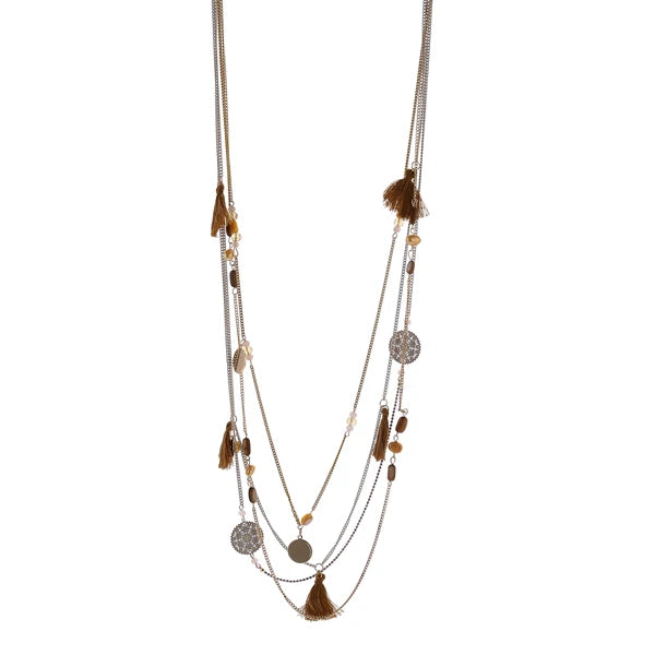 Handmade Shell Beads Long Necklace Copper Sheet Cotton Thread Tassel Multilayer Chain Necklaces Jewelry For Women Accessories