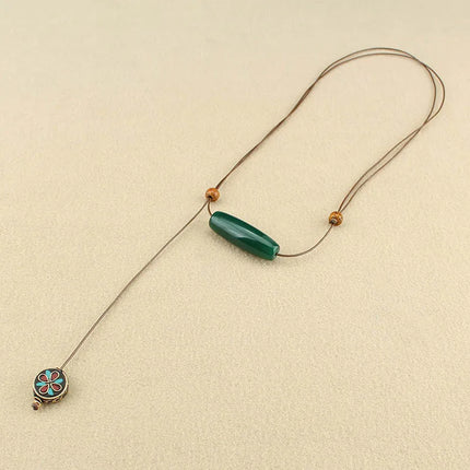 Ethnic style agate long sweater chain exotic style simple women's adjustable necklace cotton and linen clothing accessories give
