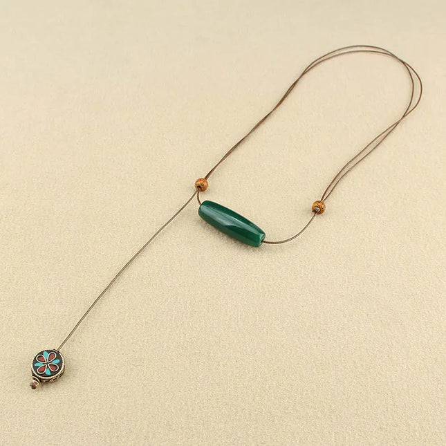 Ethnic style agate long sweater chain exotic style simple women's adjustable necklace cotton and linen clothing accessories give