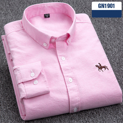Cotton men's long sleeved shirt for middle-aged men, wrinkle resistant cotton shirt